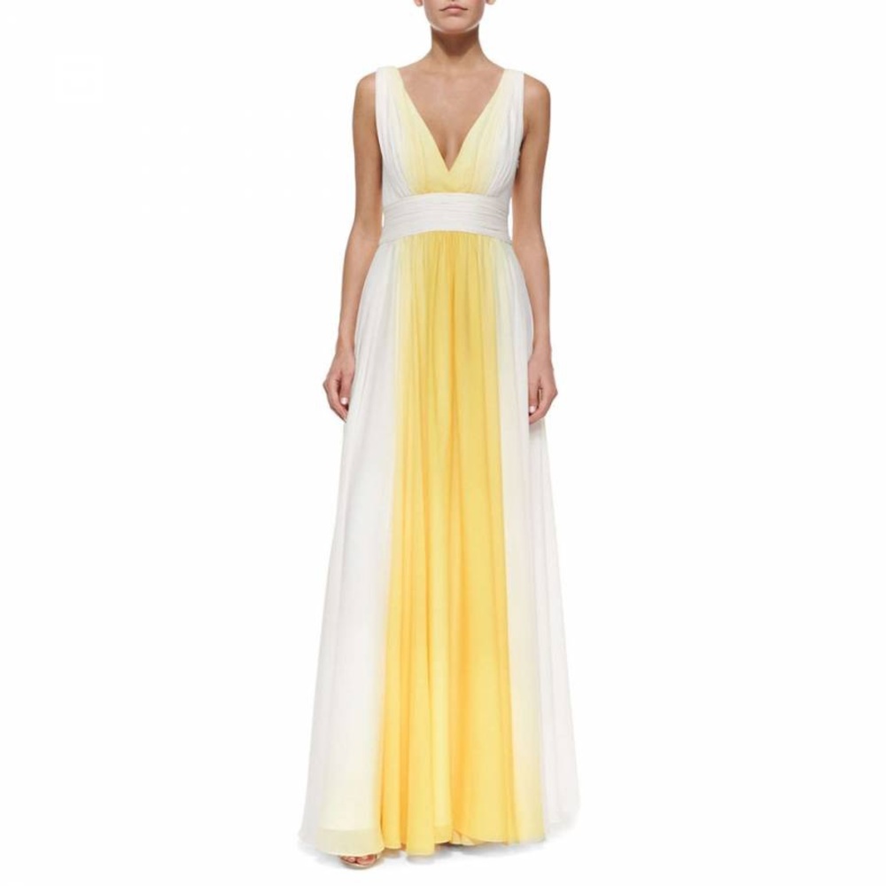 NWT Halston Women's Yellow Ombré Chiffon Gown